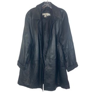 Vintage Preswick & Moore Black Leather Trench Coat. Size Large
